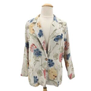 Vintage Bedford Fair Womens 14 Jacket Woven Blazer Floral Ivory Boho Eighties